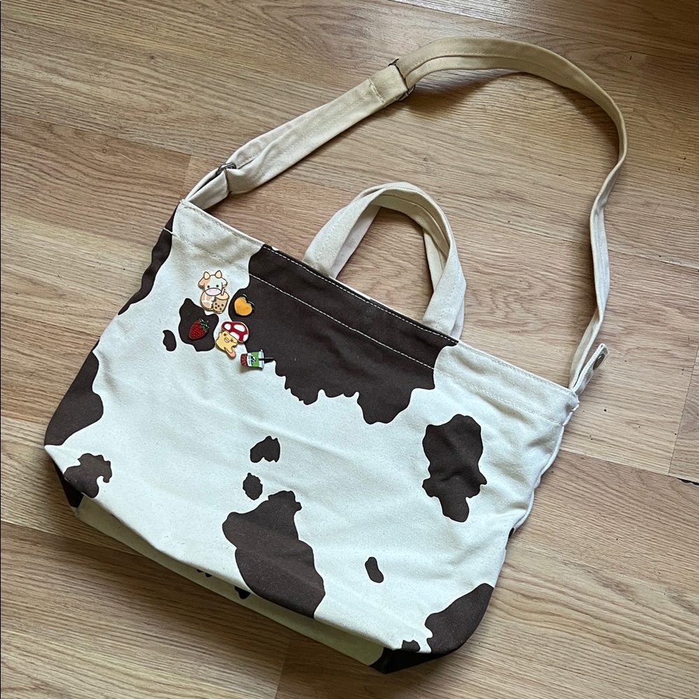 BAGGU Cow Print Tote Bag with Pins